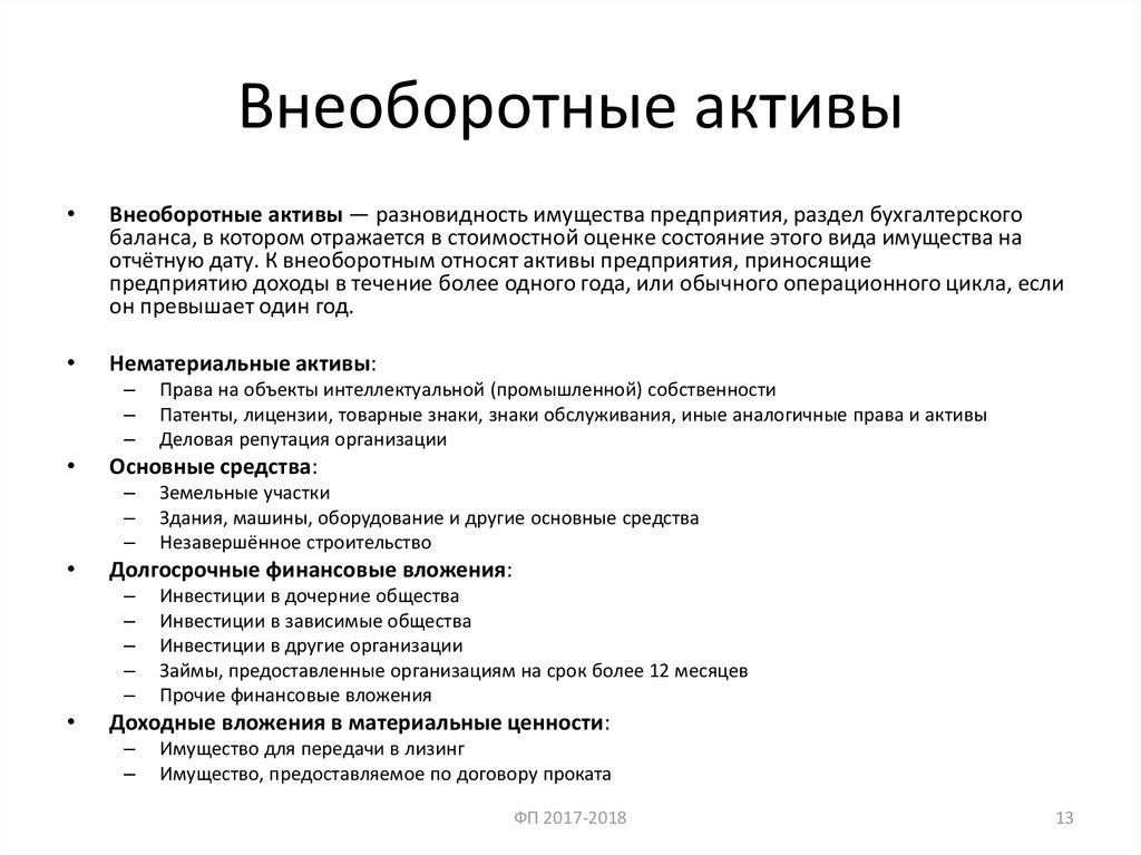 Основные статьи внеоборотных активов