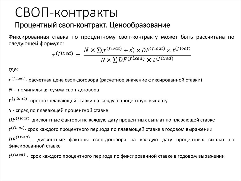 СВОП-контракты Процентный своп-контракт. Ценообразование