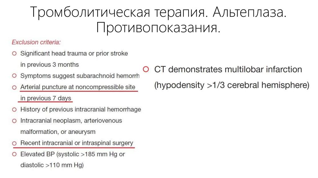 Тромболитическая терапия. Альтеплаза. Противопоказания.