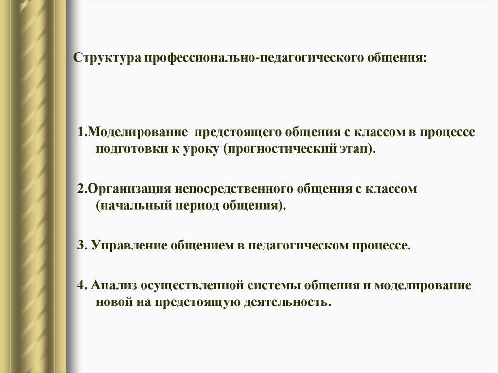 Моделирование предстоящего общения. Структура профессиональной педагогики. Назовите структуру профессионально-педагогического общения:. Технология моделирования предстоящего педагогического общения. Структура педагогического общения по Сластенину.