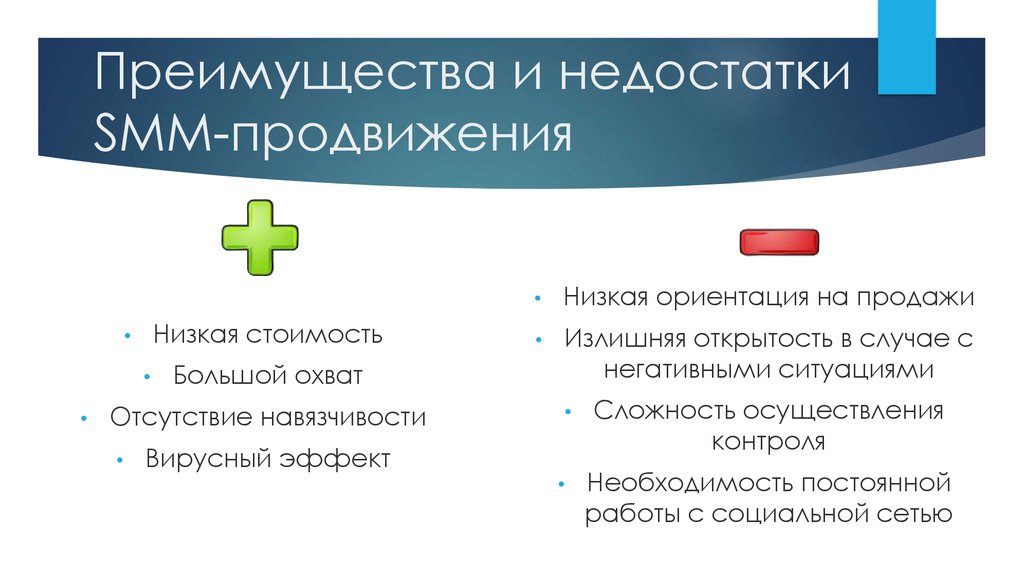 Плюсы и минусы в презентации красиво оформить