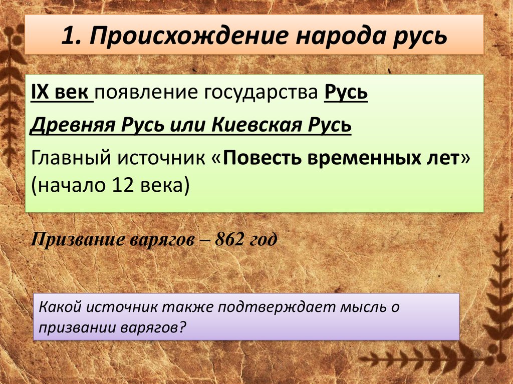 История первые известия о руси