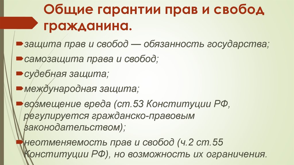 Конституционные гарантии прав и свобод человека и гражданина презентация