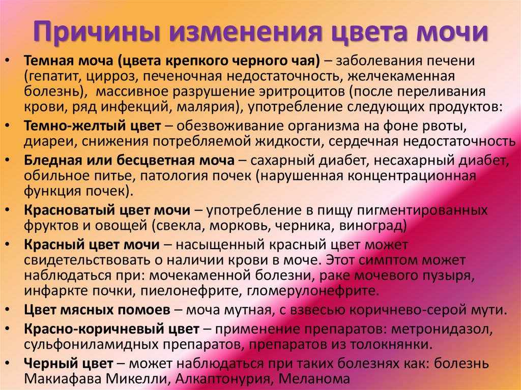 Розовая моча у мужчин. Причины изменения мочи. Окраска мочи и причины. Потемнение мочи причины. Моча при заболеваниях.