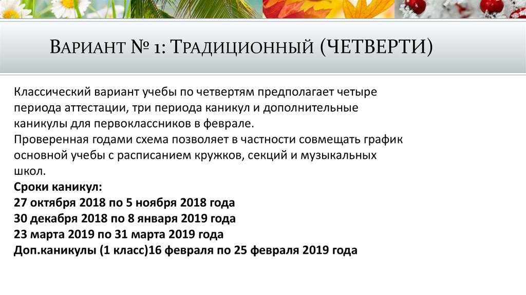 Вариант № 1: Традиционный (ЧЕТВЕРТИ)