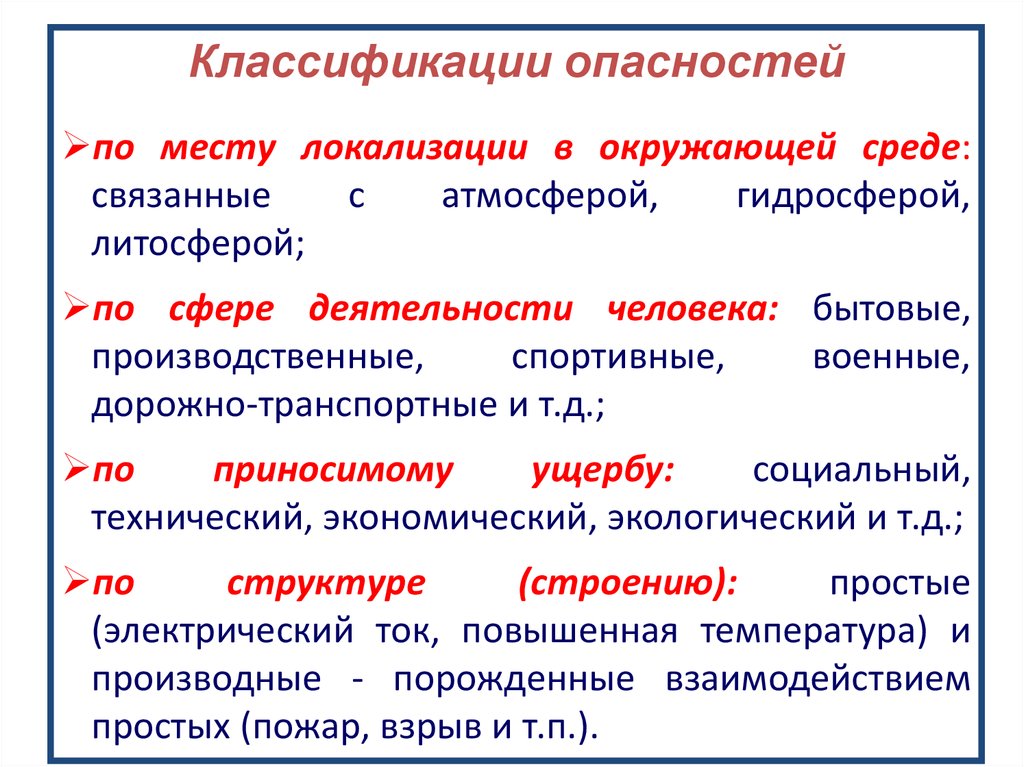 Презентация классификация опасностей