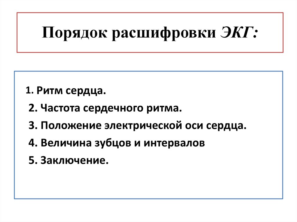 Порядок расшифровки ЭКГ: