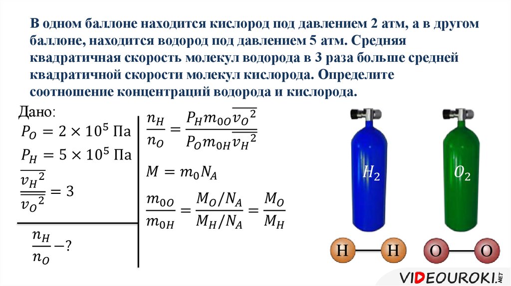 В одном баллоне находится кислород под давлением 2 атм, а в другом баллоне, находится водород под давлением 5 атм. Средняя