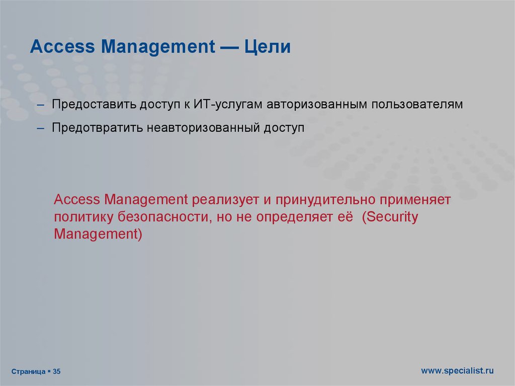 Access Management — Цели