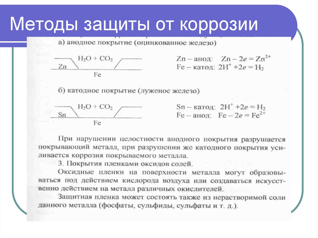 Катодный процесс железа. Катодное покрытие для железа. Методы защиты коррозии. Катодное покрытие от коррозии. Уравнения коррозии металлов.