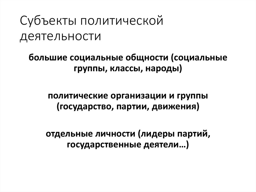 Субъекты политической деятельности