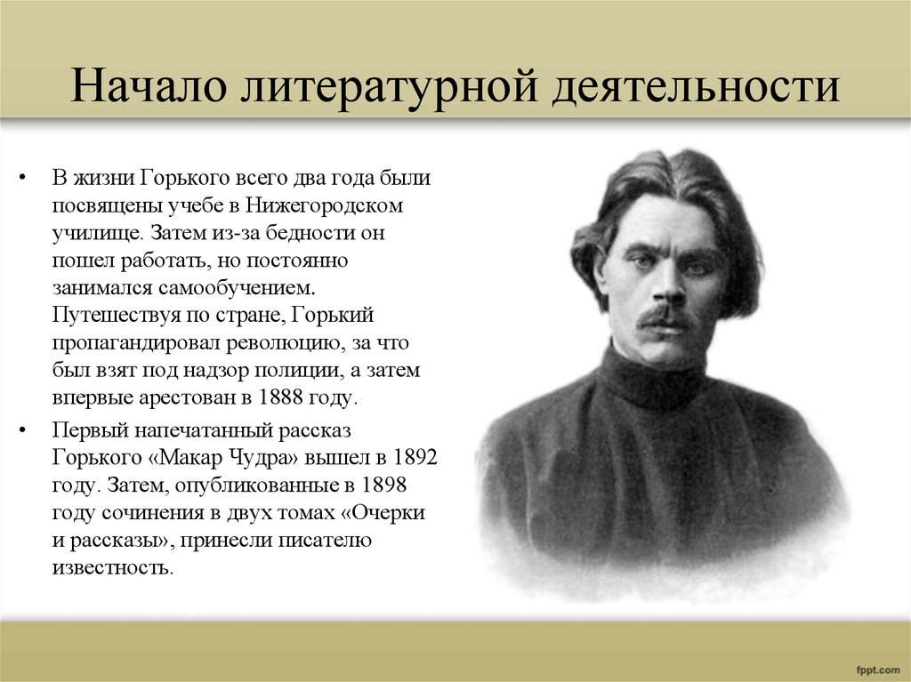 История м горького. Начало литературной деятельности Горького. Начало писательской деятельности Горького.