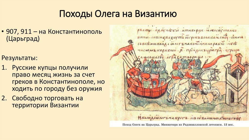 Поход князя Олега на Константинополь 907. Результат похода олега