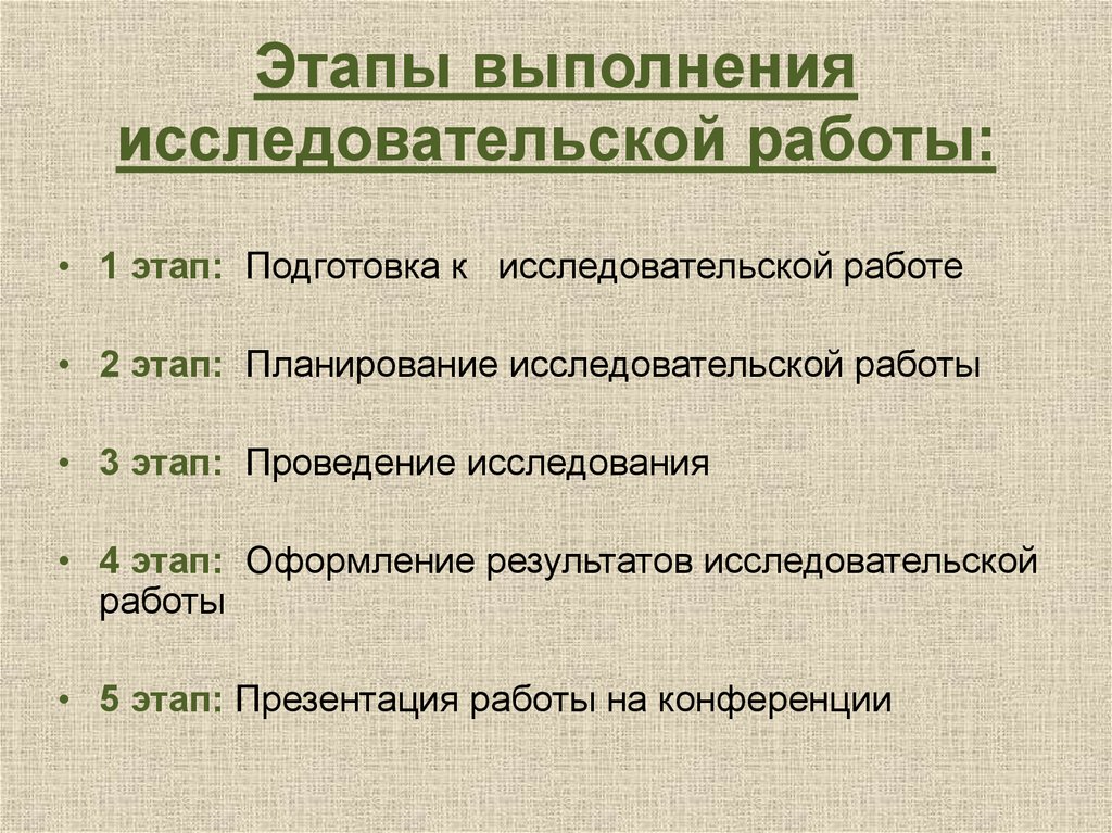 Этапы выполнения исследовательского проекта