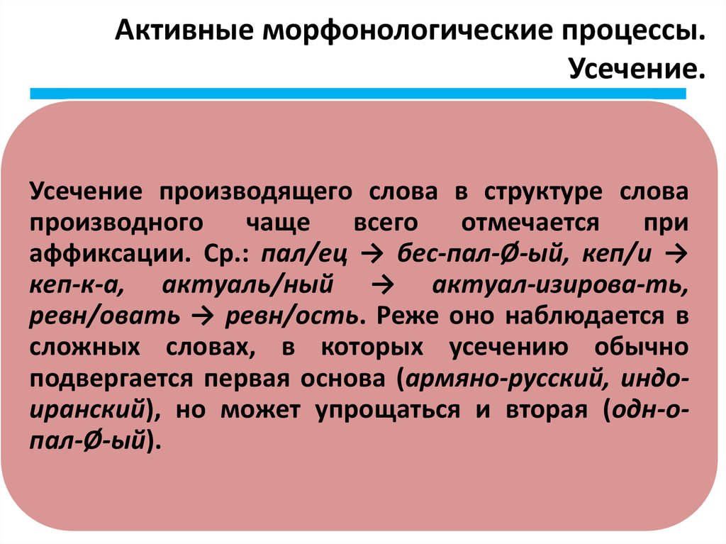 Каков способ образования слова усечение. Морфонологические процессы. Морфонологические явления в словообразовании. Усечение производящей основы. Морфонологические явления в словообразовании примеры.