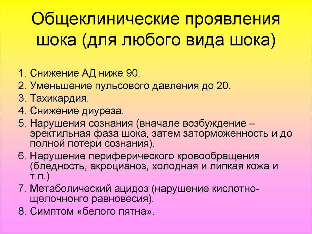 Вторая уменьшенная. Общеклинические проявления шока. СП при острой сосудистой недостаточности. Симптомы обморока коллапса шока.