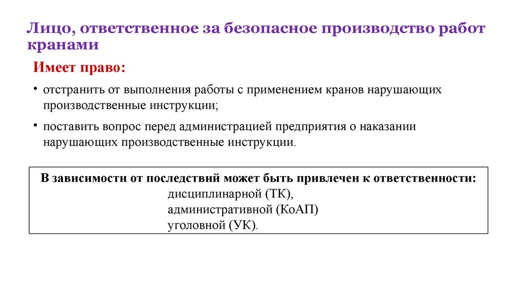 Обязанности ответственного за осуществление производственного