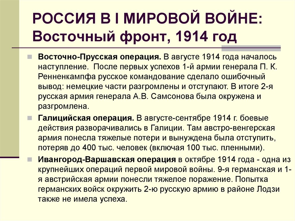 Россия результаты операции. Варшавско-Ивангородская операция 1914 года. Военная операция в Восточной Пруссии 1914. Восточно-Прусская операция 1914 кратко.
