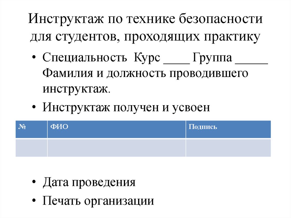 Инструктаж по организации практики