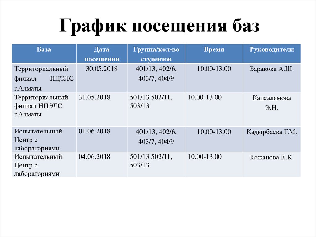 График посещения образец