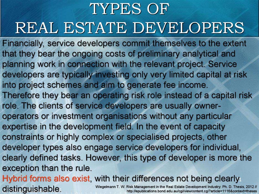 TYPES OF REAL ESTATE DEVELOPERS