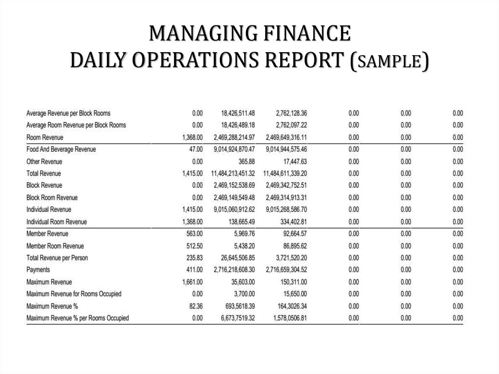 MANAGING FINANCE DAILY OPERATIONS REPORT (sample)
