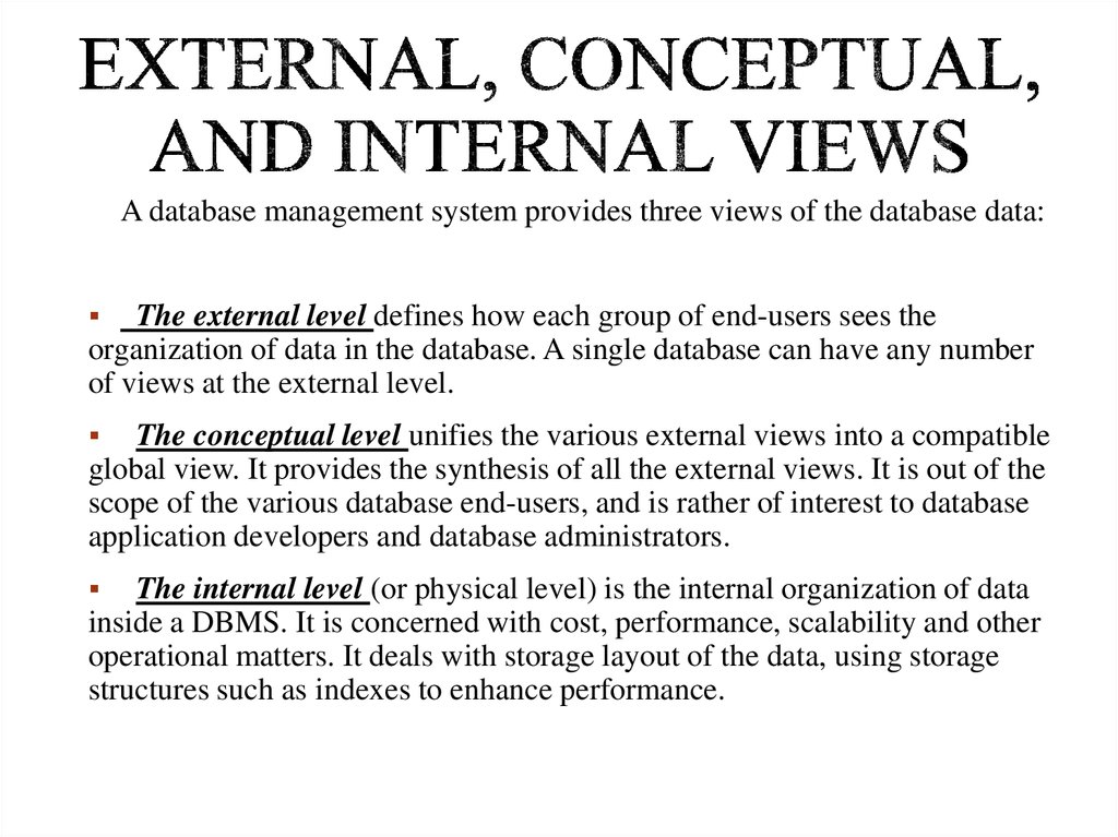 External, conceptual, and internal views