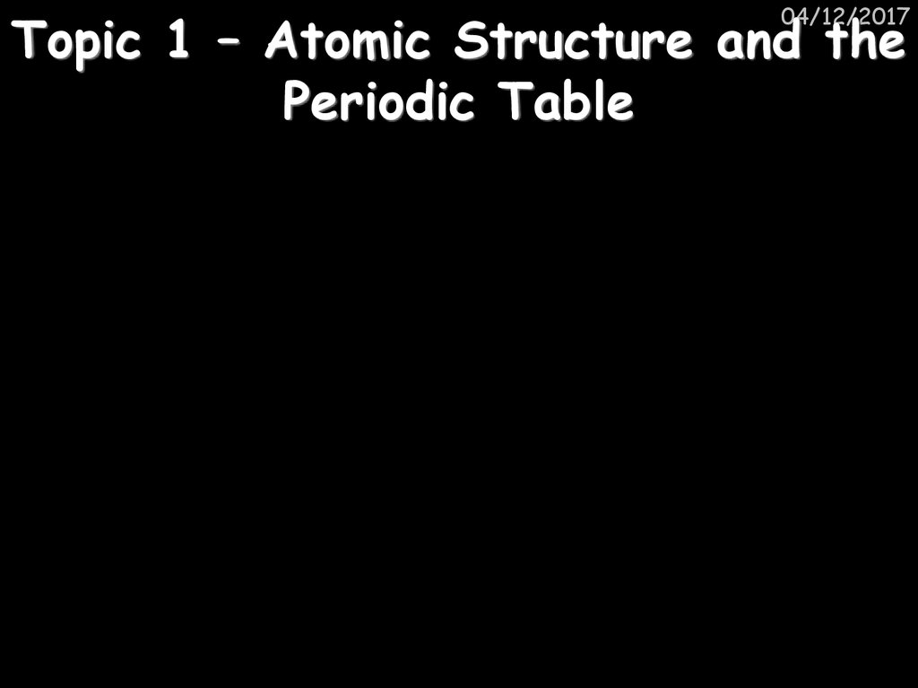 Topic 1 – Atomic Structure and the Periodic Table
