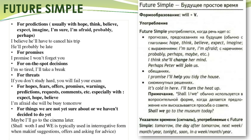 Употребление future simple