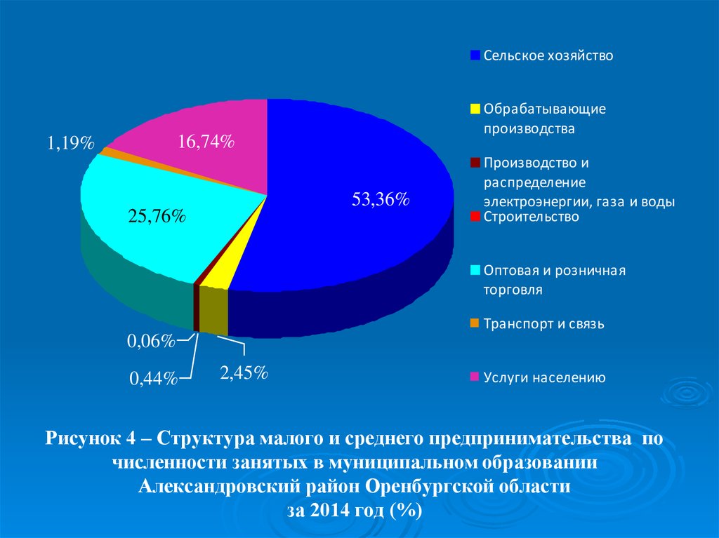 Рисунок 4 – Структура малого и среднего предпринимательства по численности занятых в муниципальном образовании Александровский