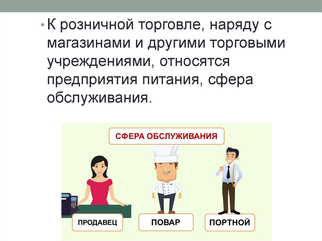 К розничной реализации относится. Сфера обслуживания. Сфера услуг и торговли.