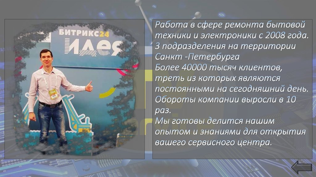 Работа в сфере ремонта бытовой техники и электроники с 2008 года. 3 подразделения на территории Санкт -Петербурга Более 40000