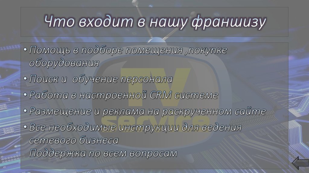 Что входит в нашу франшизу