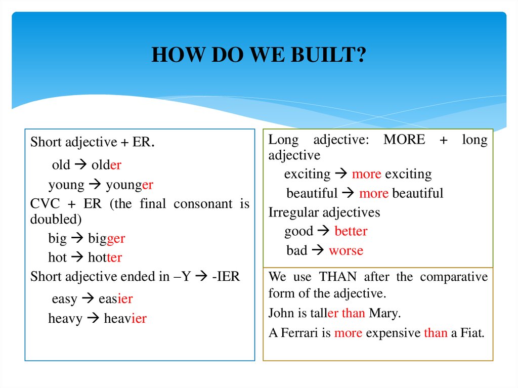 Excite прилагательное. Exciting adjectives. How do we built short adjective + er тест на тем. Short adjectives. Life adjective