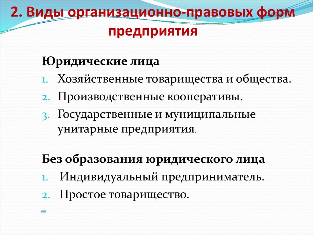 Виды организационно правовых форм