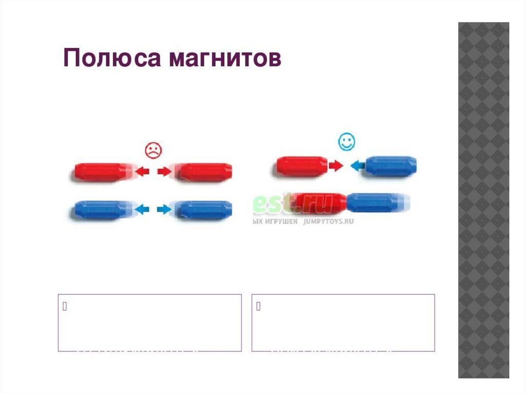 Укажите полюса магнитов на картинке