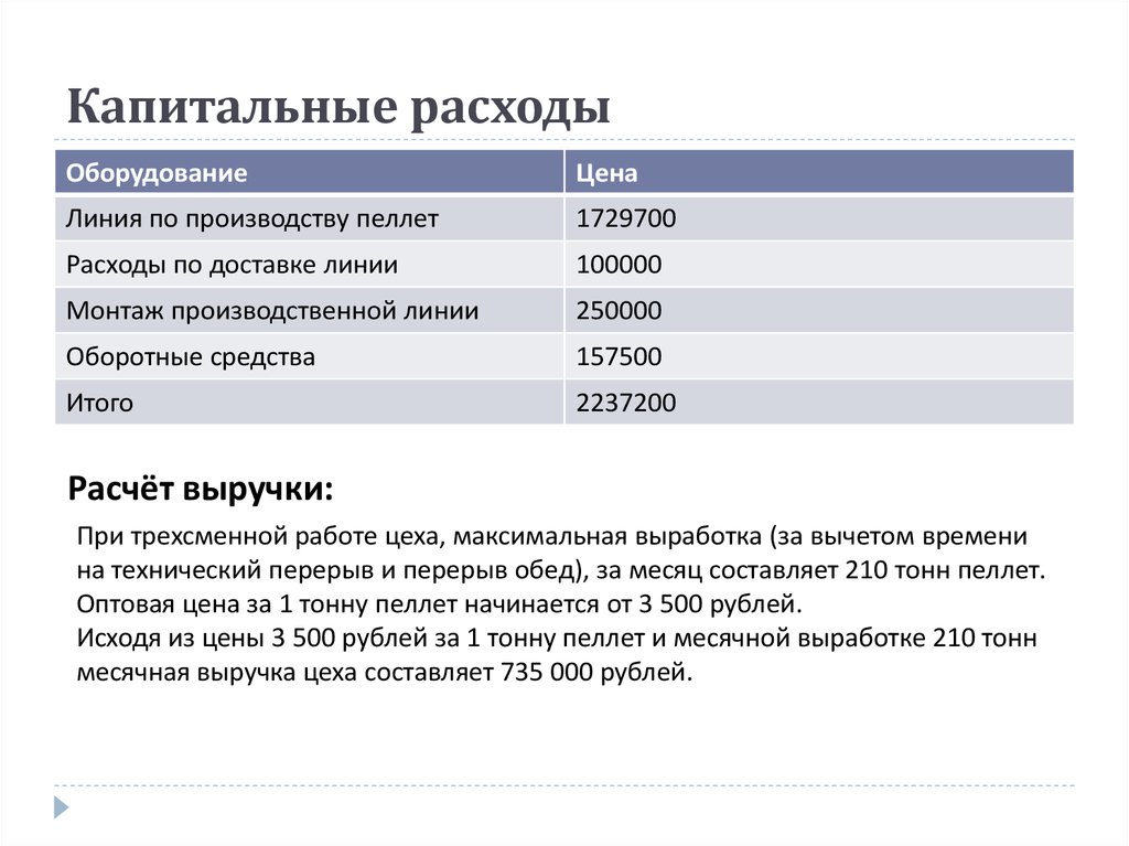 Капитальные затраты проекта