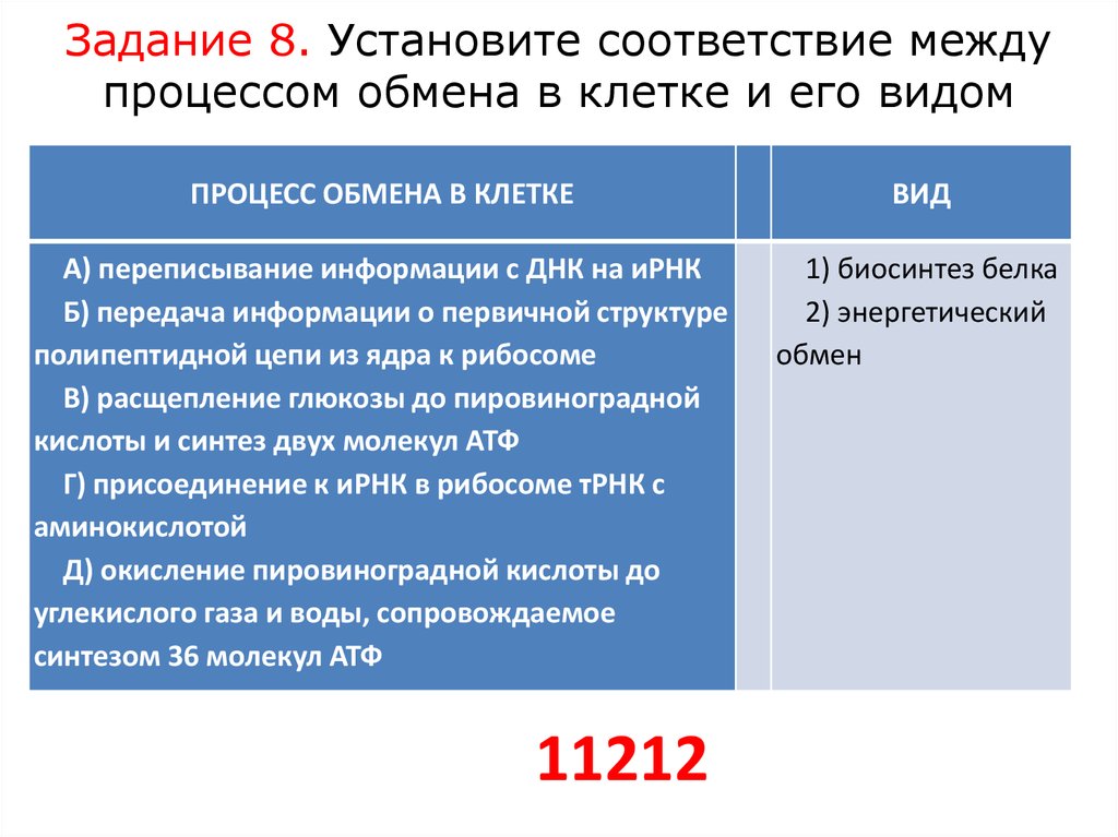 Установите соответствие между процессом обмена