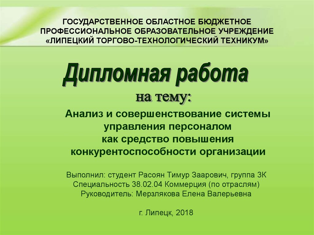 Дипломная работа: Совершенствование управления персоналом организации