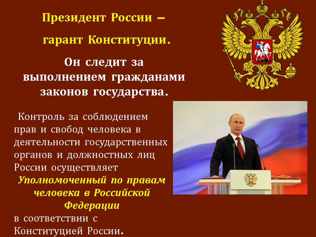 Конституционное право человека защищать. Гарант Конституции РФ.