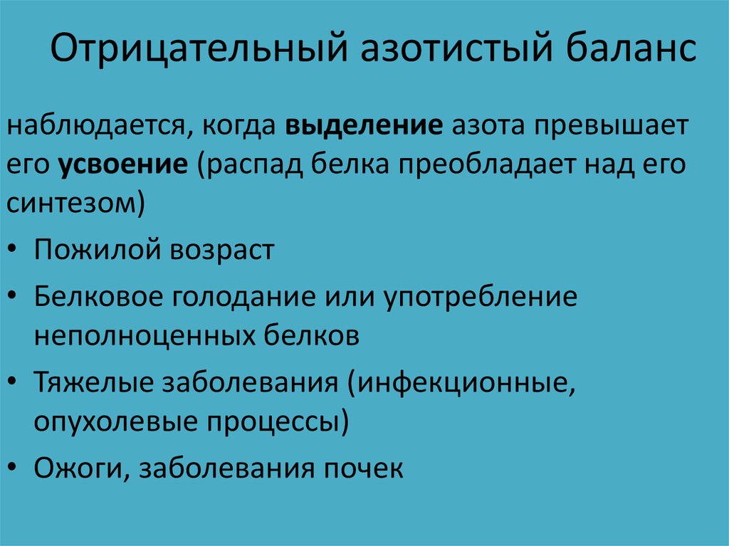 Отрицательный азотистый баланс наблюдается