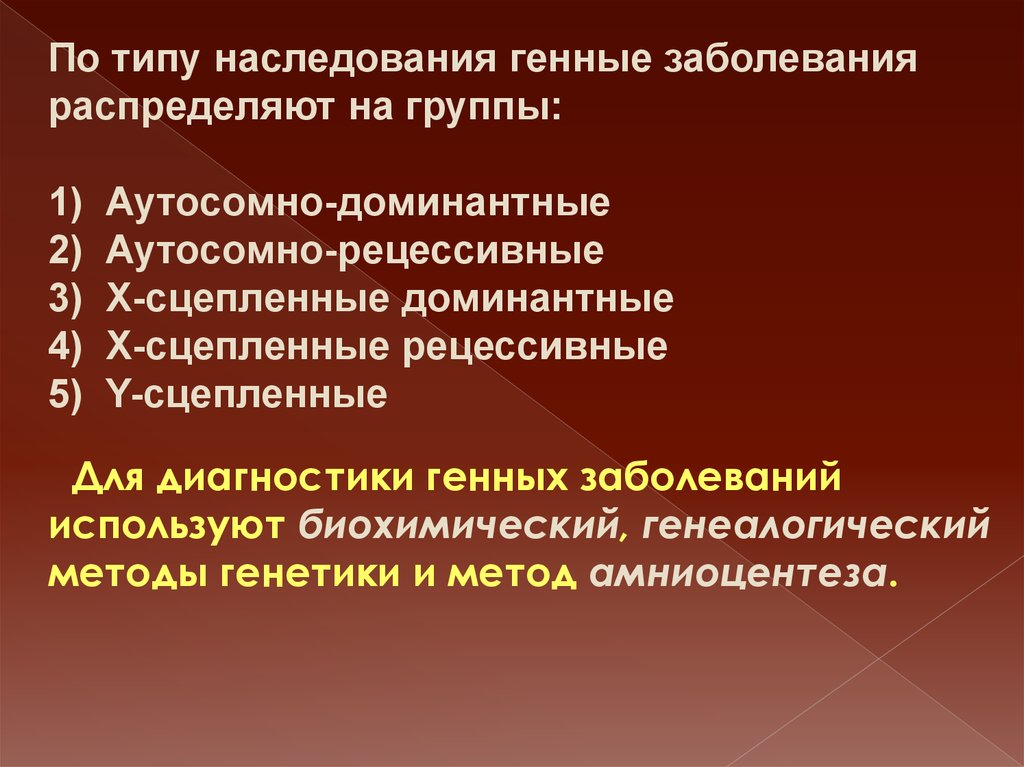 Генные заболевания по типу наследования схема