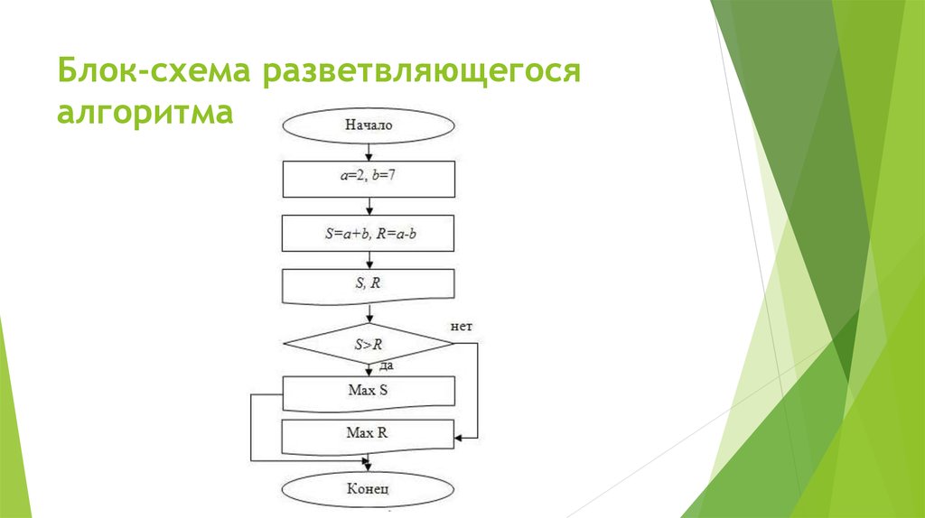 Как выглядит блок схема разветвляющегося алгоритма