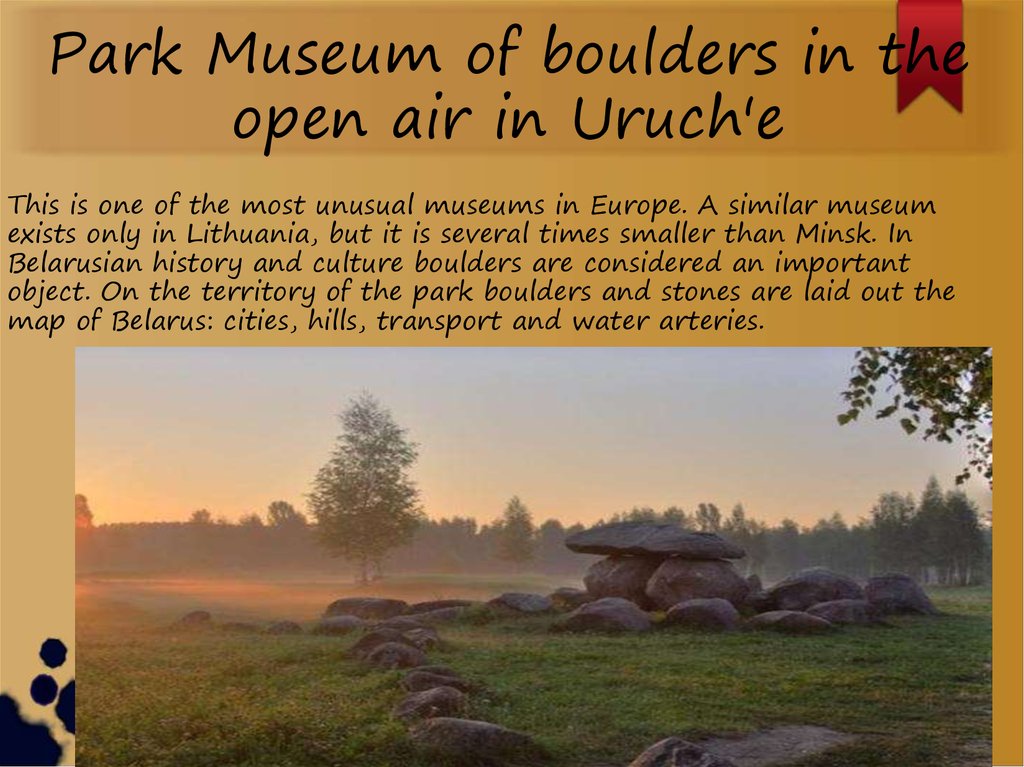 Park Museum of boulders in the open air in Uruch'e