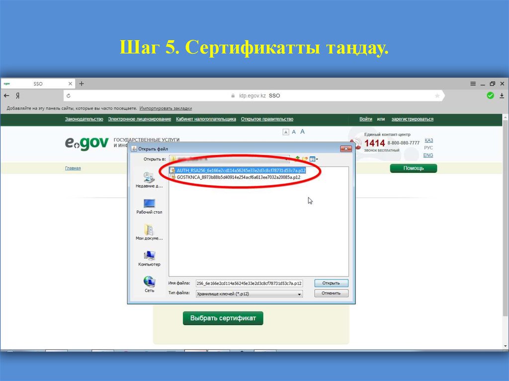 Шаг 5. Сертификатты таңдау.