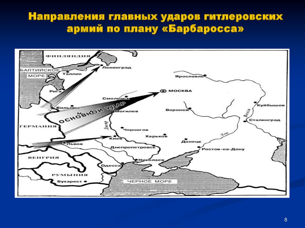 Основные направления ударов немецких войск в 1941 году согласно плану барбаросса