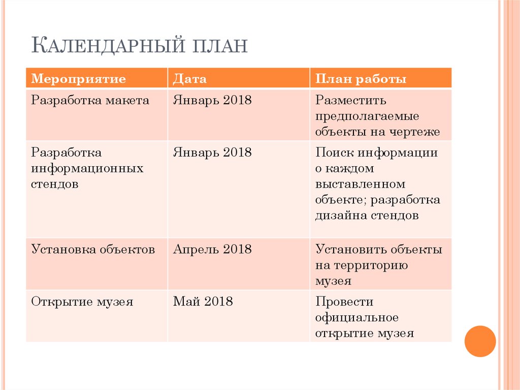 Календарный план