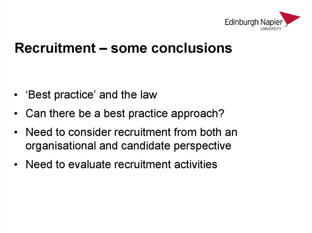 Recruitment – some conclusions