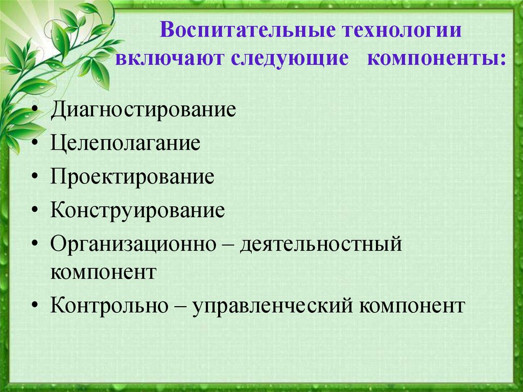 Современные технологии воспитания. Воспитательные технологии. Компоненты воспитательных технологий. Воспитательные технологии включают компоненты.