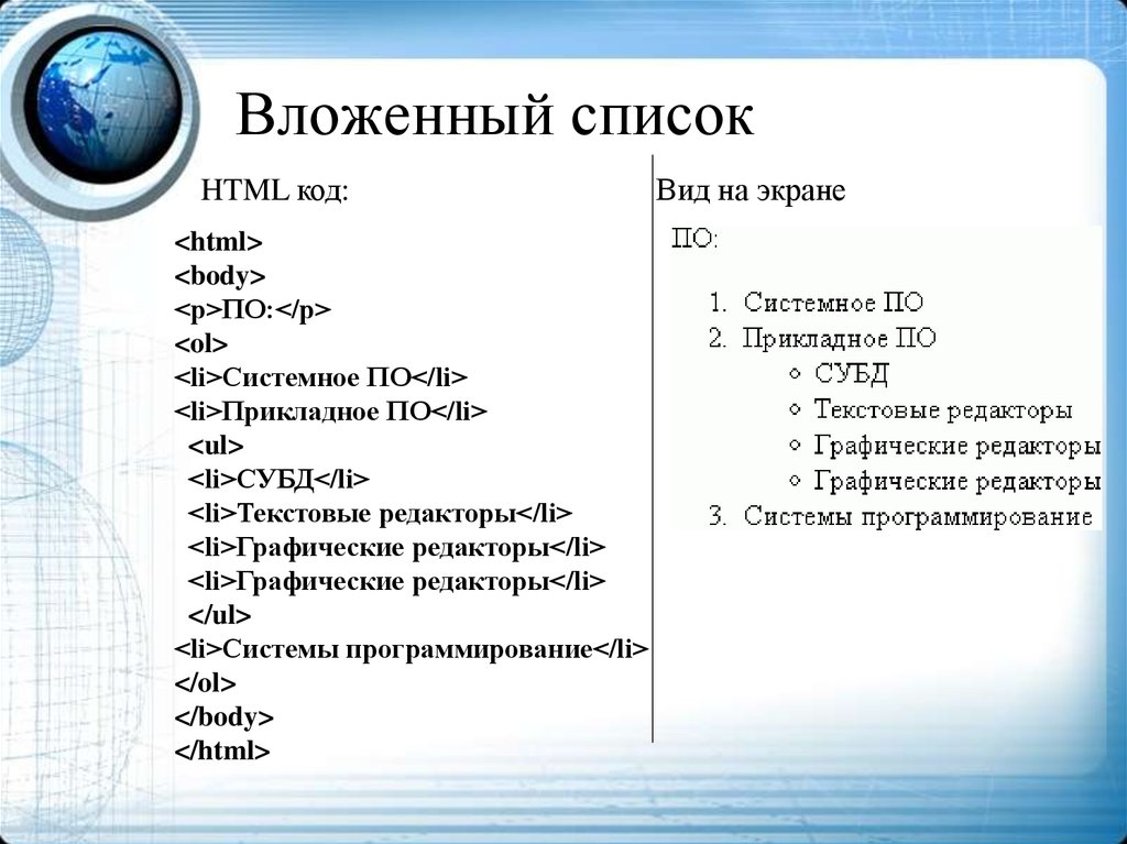 Элементы списка html. Список в html. Как сделать список в html. Вложенный список html. Создание списков в html.